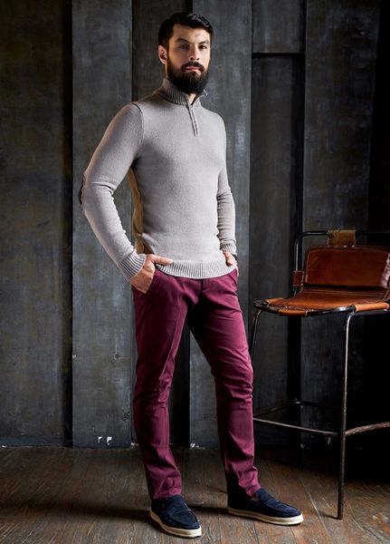 Чоловічий еластичний светр з коміром на блискавці. Колір: Капучино 384 фото