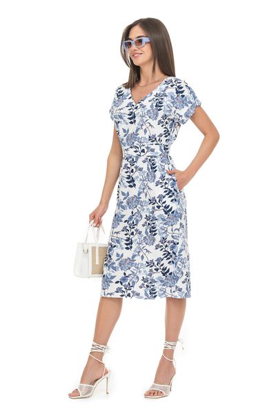 Элегантное льняное платье с принтом. Цвет: Молоко 8530 фото