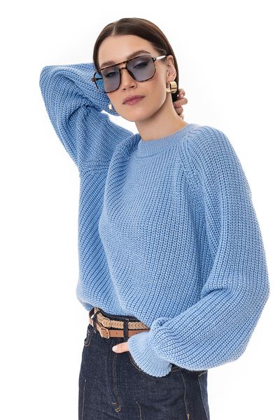 Вільний светр об’ємної в'язки. Колір: Блакитний 472 фото