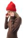 Жіноча в'язана шапка з відворотом. Колір: Червоний 733 фото 1