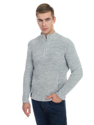 Чоловічий светр з блискавкою на комірі. Колір: Світло сірий 304 фото