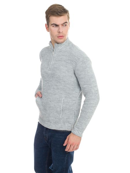Чоловічий светр з блискавкою на комірі. Колір: Світло сірий 304 фото