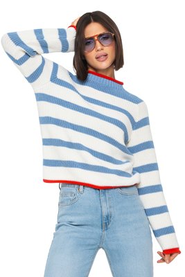 Хлопковый полосатый женский свитер. Цвет: Молоко 536 фото