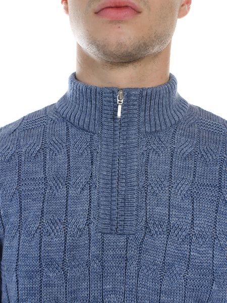 Чоловічий светр з узором і коміром на блискавці. Колір: Джинс 366 фото