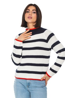 Хлопковый полосатый женский свитер. Цвет: Синий 536 фото
