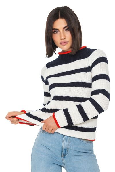 Бавовняний смугастий жіночий светр. Колір: Синій 536 фото