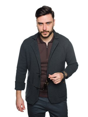 Трикотажный пиджак на двух пуговицах. Цвет: Темно-серый 398 фото