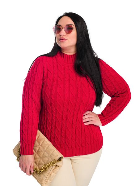 Женский мягкий свитер с воротником стойкой. Цвет: Красный 4414 фото