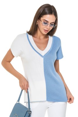 Женская тонкая двухцветная блуза. Цвет: Голубой 535 фото
