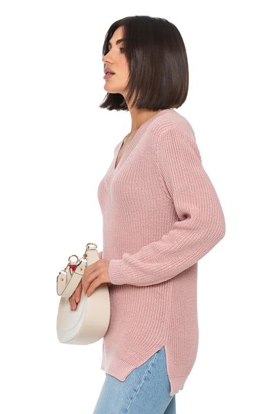 Жіночий бавовняний светр з V-подібним коміром. Колір: Пудра 538 фото