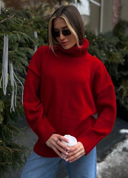 Свободный женский свитер. Цвет: Красный 435 фото