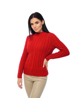 Жіночий м'який светр з коміром стійка. Колір: Червоний 414 фото