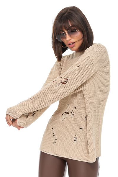Жіночий светр з дірками. Колір: Бежевий 516 фото