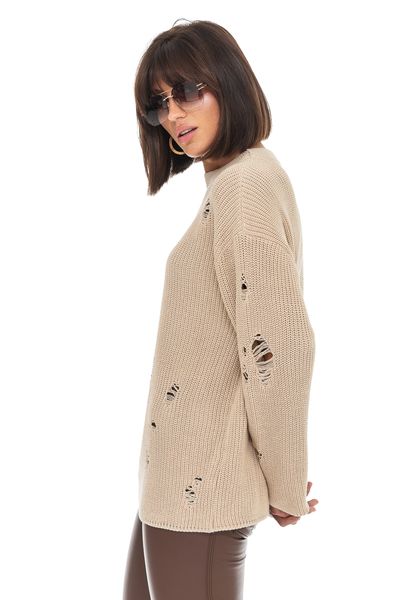 Женский свитер с дырками. Цвет: Бежевый 516 фото