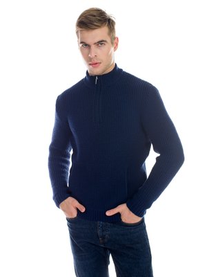 Чоловічий светр з блискавкою на комірі. Колір: Темно синій 304 фото
