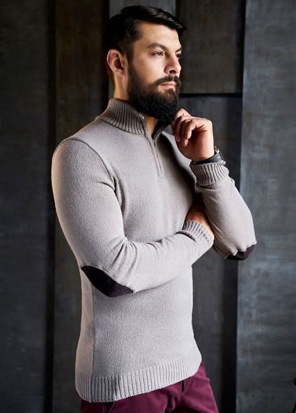 Men's elastic zip-up sweater. Color: Cappuccino