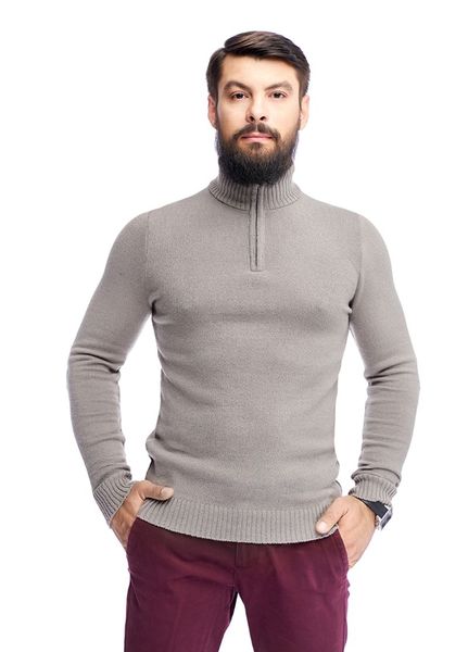 Men's elastic zip-up sweater. Color: Cappuccino