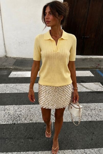 Lightweight openwork polo. Yellow 42-44