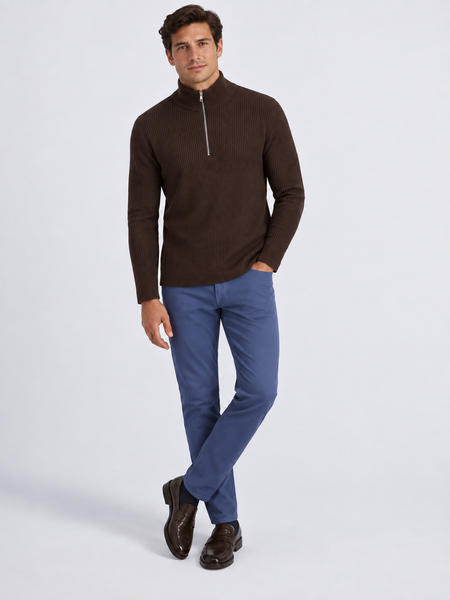 Чоловічий джемпер &ldquo;Quarter zip&rdquo; на блискавці з коміром-стійкою. Коричневий 48 333 фото