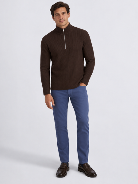 Чоловічий джемпер &ldquo;Quarter zip&rdquo; на блискавці з коміром-стійкою. Коричневий 48 333 фото