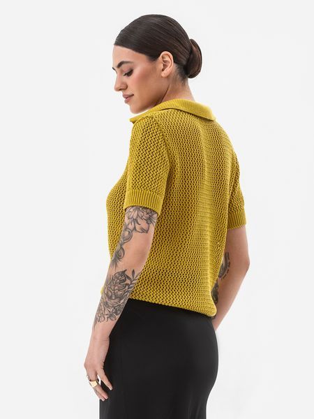 Women's knitted polo jumper. Mustard