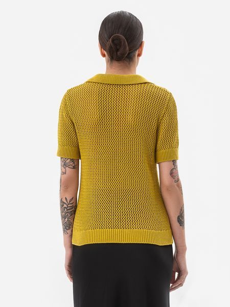 Women's knitted polo jumper. Mustard