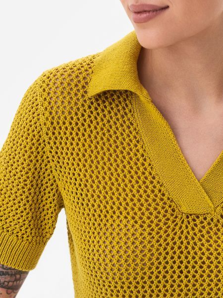 Women's knitted polo jumper. Mustard
