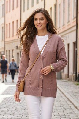 Women's cardigan with buttons. Color: Dark powder