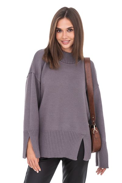 Women's knitted sweater with slits on the sleeves and shelf. Color: Gray