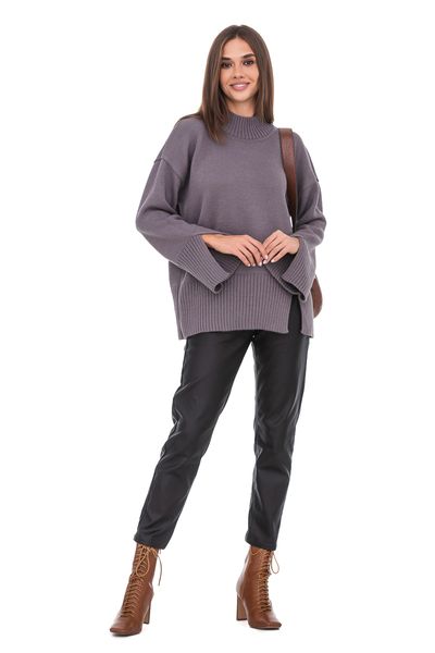 Women's knitted sweater with slits on the sleeves and shelf. Color: Gray