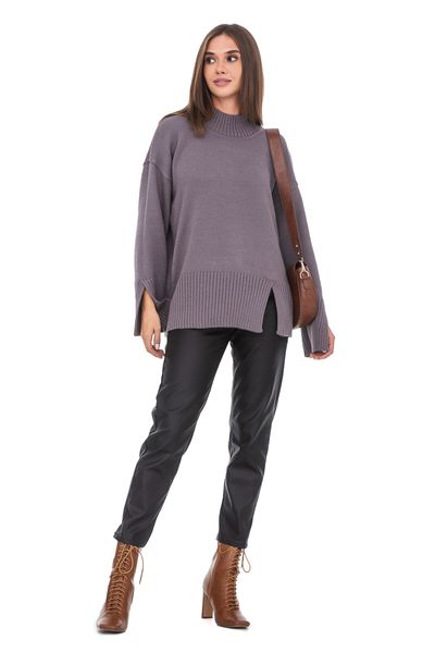 Women's knitted sweater with slits on the sleeves and shelf. Color: Gray