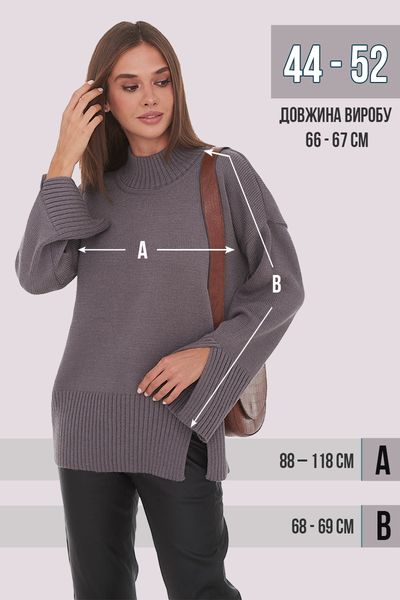 Women's knitted sweater with slits on the sleeves and shelf. Color: Gray