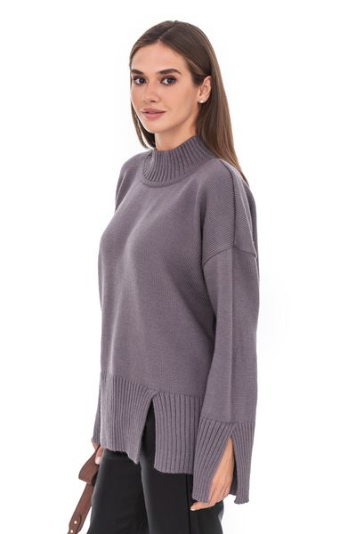 Women's knitted sweater with slits on the sleeves and shelf. Color: Gray