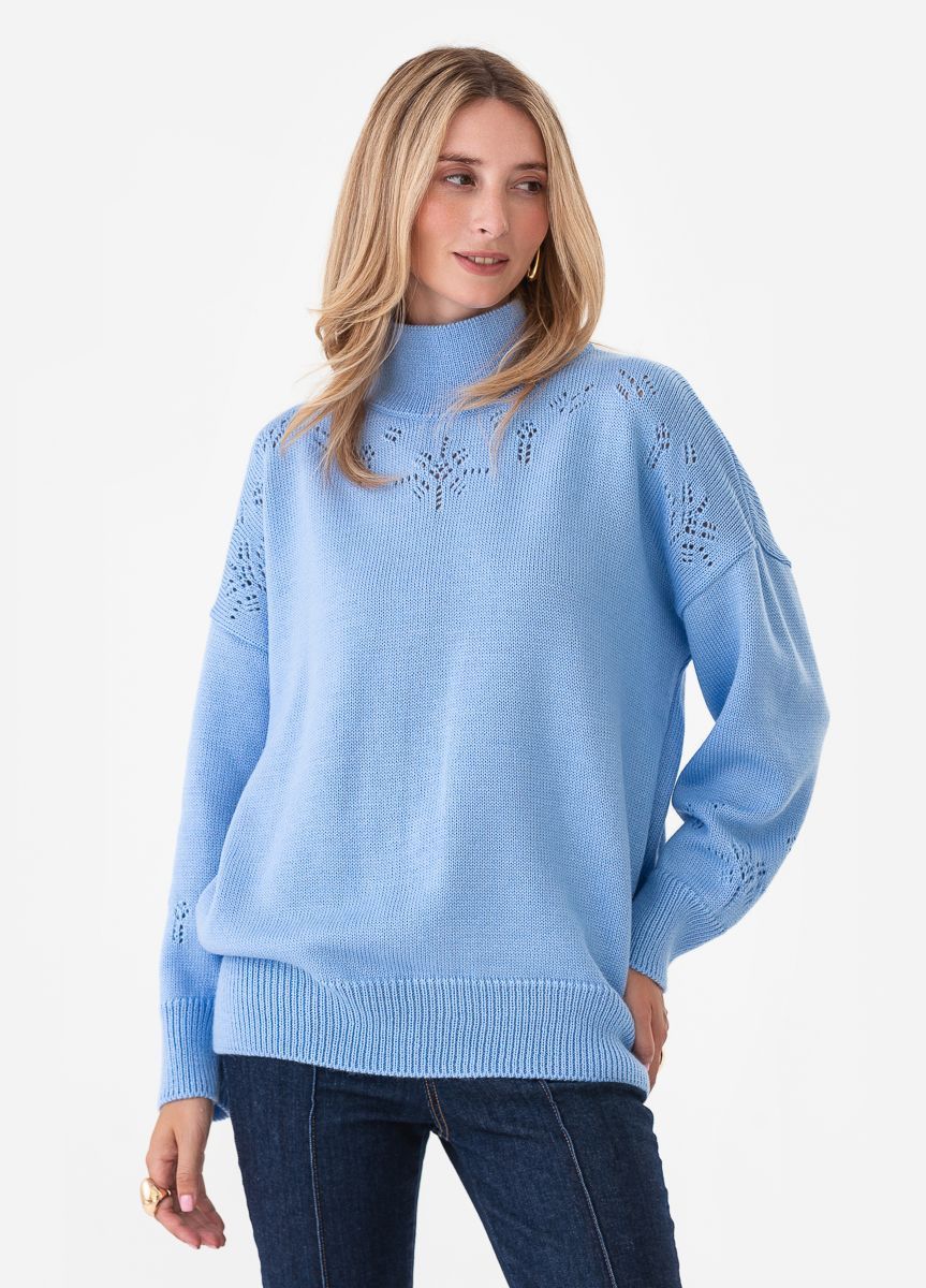 Women's Loose-Fit Openwork Knit Sweater. Light blue - SVTR