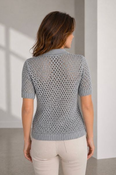 Lacy cardigan made of Italian cotton. Gray 42-44