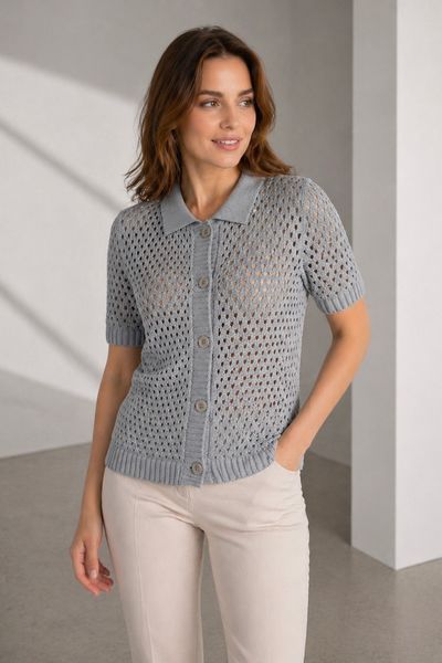Lacy cardigan made of Italian cotton. Gray 42-44