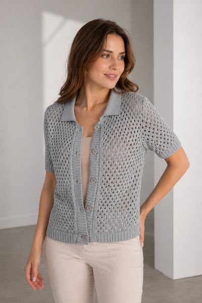 Lacy cardigan made of Italian cotton. Gray 42-44