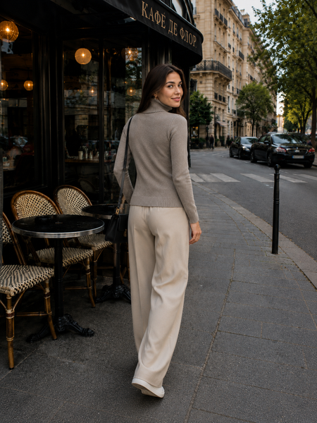 Warm and soft women's turtleneck with elastane. Cappuccino 42-44