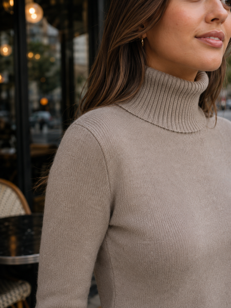 Warm and soft women's turtleneck with elastane. Cappuccino 42-44