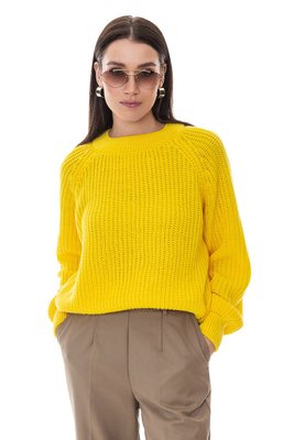 Вільний светр об’ємної в'язки. Колір: Жовтий 472 фото