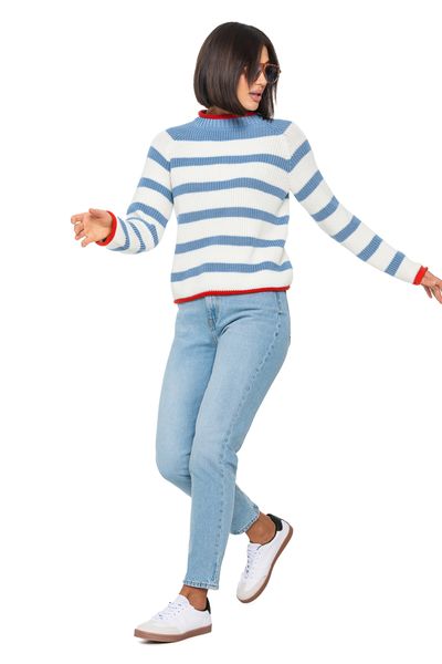 Бавовняний смугастий жіночий светр. Колір: Молоко 536 фото
