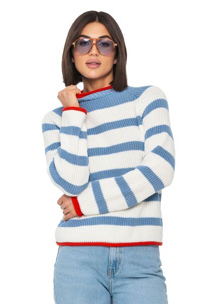 Бавовняний смугастий жіночий светр. Колір: Молоко 536 фото