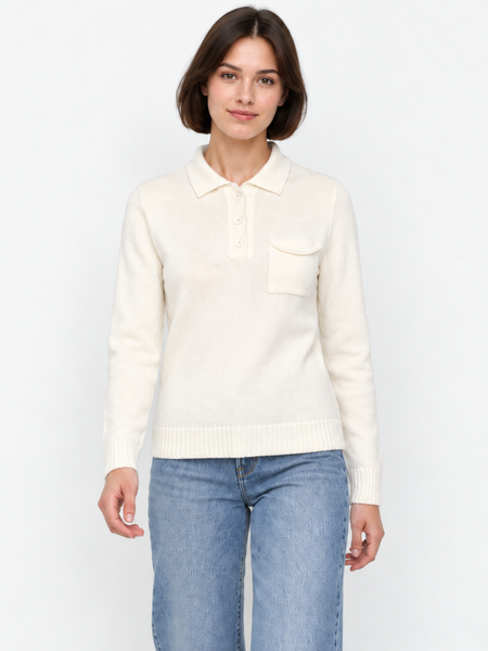 Women's polo-style sweater with pocket. Milk 42-44
