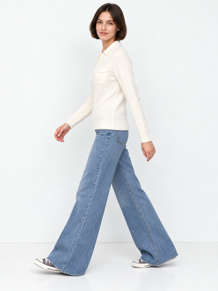 Women's polo-style sweater with pocket. Milk 42-44