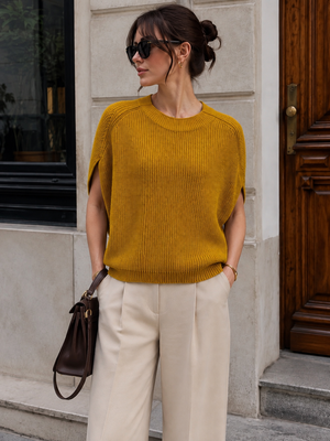 Stylish cotton sleeveless jacket. Mustard 42-46