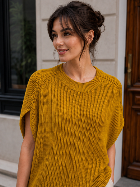 Stylish cotton sleeveless jacket. Mustard 42-46