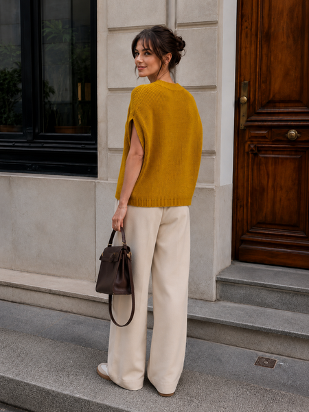 Stylish cotton sleeveless jacket. Mustard 42-46