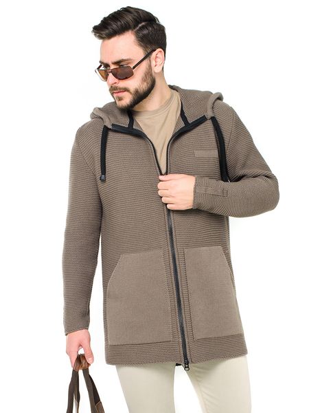 Knitted cardigan with a hood. Color: Cappuccino