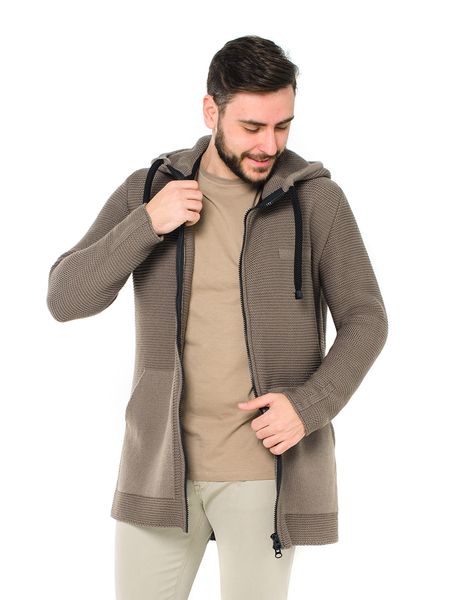 Knitted cardigan with a hood. Color: Cappuccino