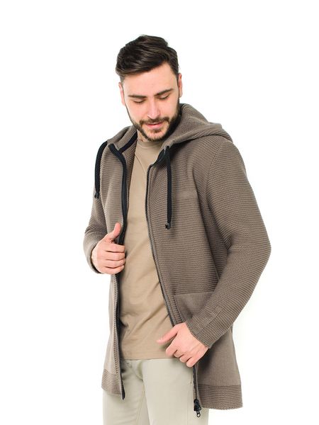 Knitted cardigan with a hood. Color: Cappuccino